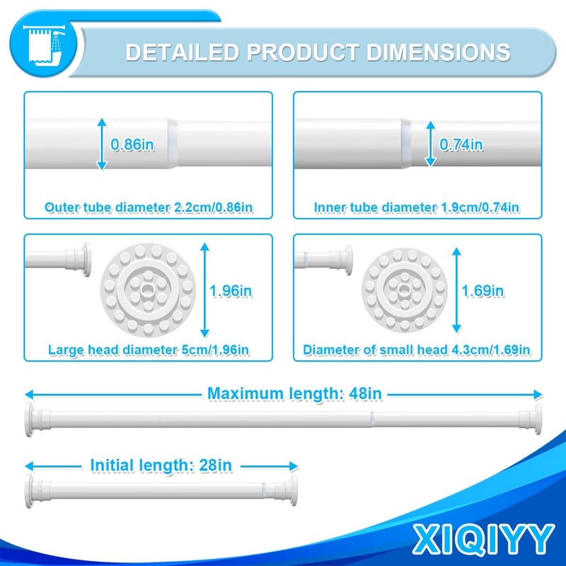 XIQIYY Spring Tension Rod 28 to 48 inches,Adjustable Heavy Duty Curtain Rod-Shower Curtain Rods for Bathroom,Windows,Door,White - Image 3